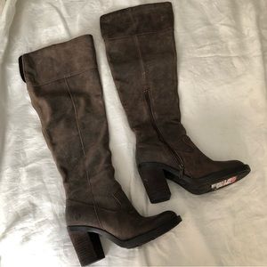 BORN KATHLEEN BROWN DISTRESSED LEATHER OVER THE KNEE BOOTS SIZE 38
